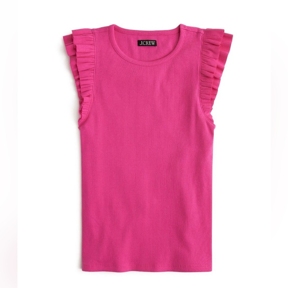 J. Crew Vintage Rib Ruffle-Sleeve Top Tank Pink Medium NWT